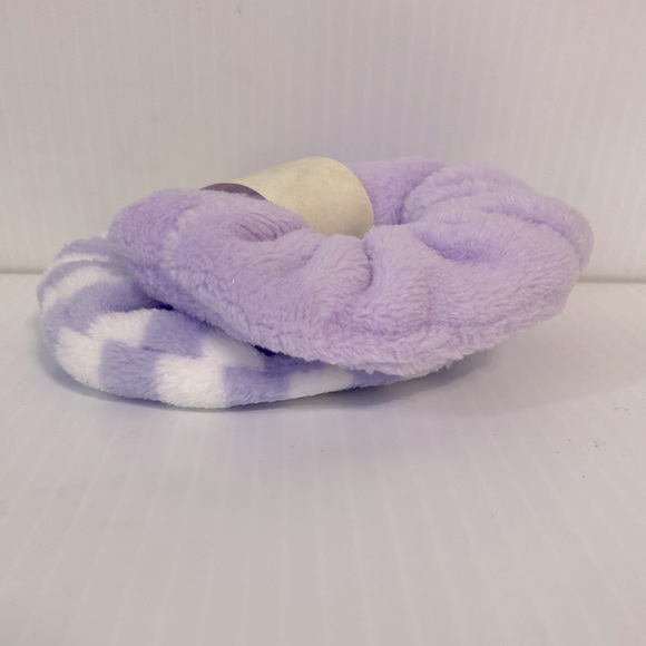 Fuzzy Scrunchies Lilac and Purple with White Stripes NEW Set of 2 - Picture 4 of 8